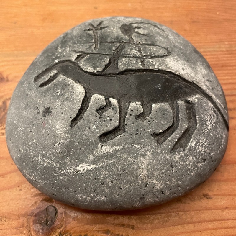 BEKKA Cave Drawing "Power and Abundance" Art Paperweight ~ Mount St. Helen's Ash