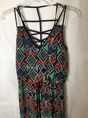 City Triangles Strappy Cinched Long Dress Short Lined Skirt Long Side Slit Small