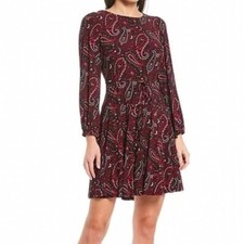 NWT Tommy Hilfiger Floral Crew Neck Tie Waist 3/4 Balloon Sleeve Dress