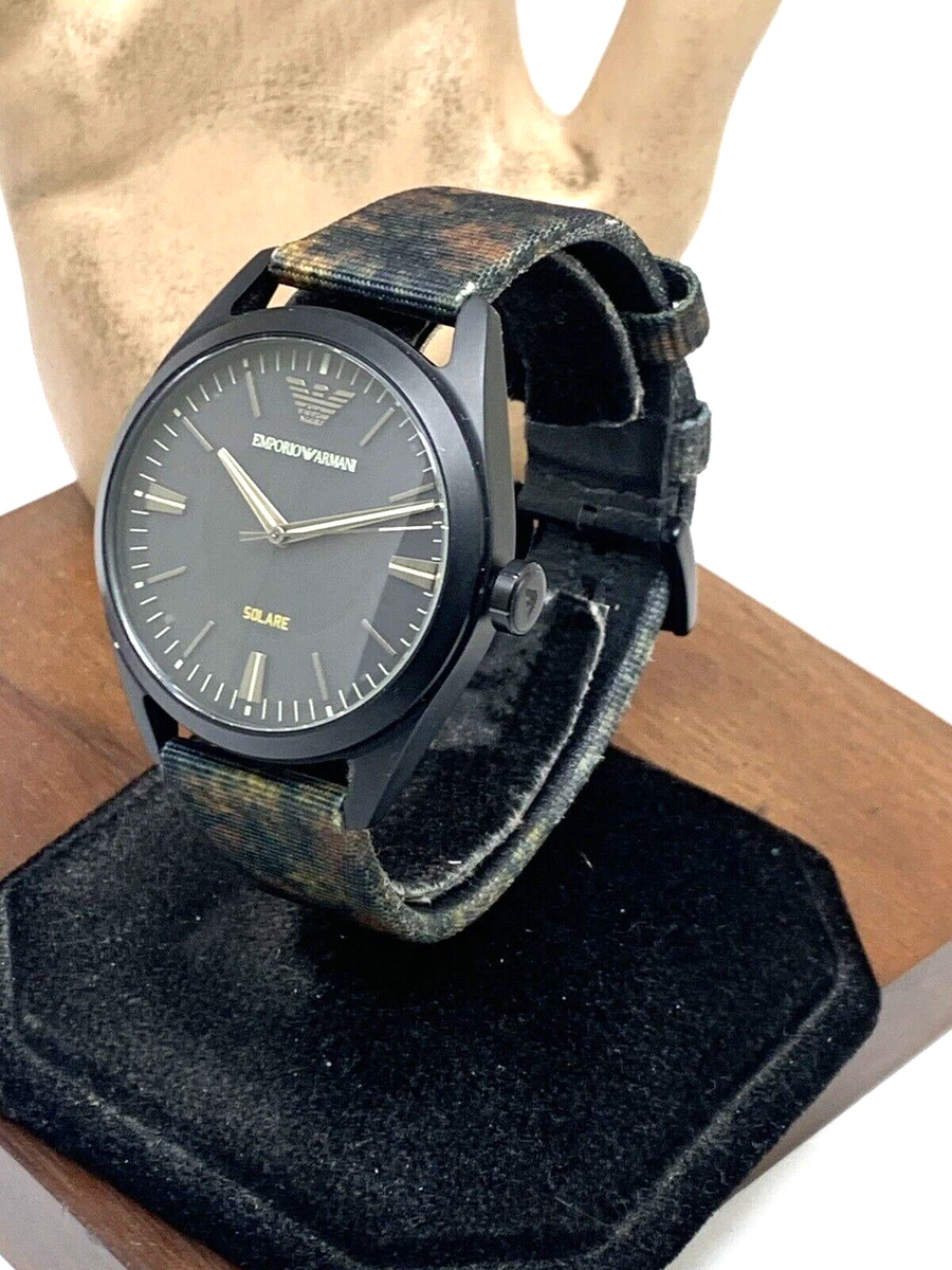 Emporio Armani Men s Watch AR11436 Solar Black Dial Camouflage Leather Band 40mm