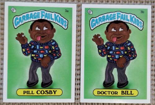 LOT of 2: PILL COSBY & DOCTOR BILL GARBAGE FAIL KIDS Stickers GPK ART VERY RARE! - Afbeelding 1 van 3