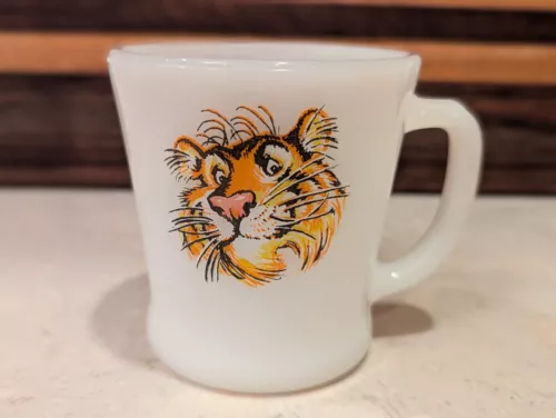 Anchor Hocking Fire King TIGER Coffee Tea Mug Cup Milk Glass ESSO EXXON vintage