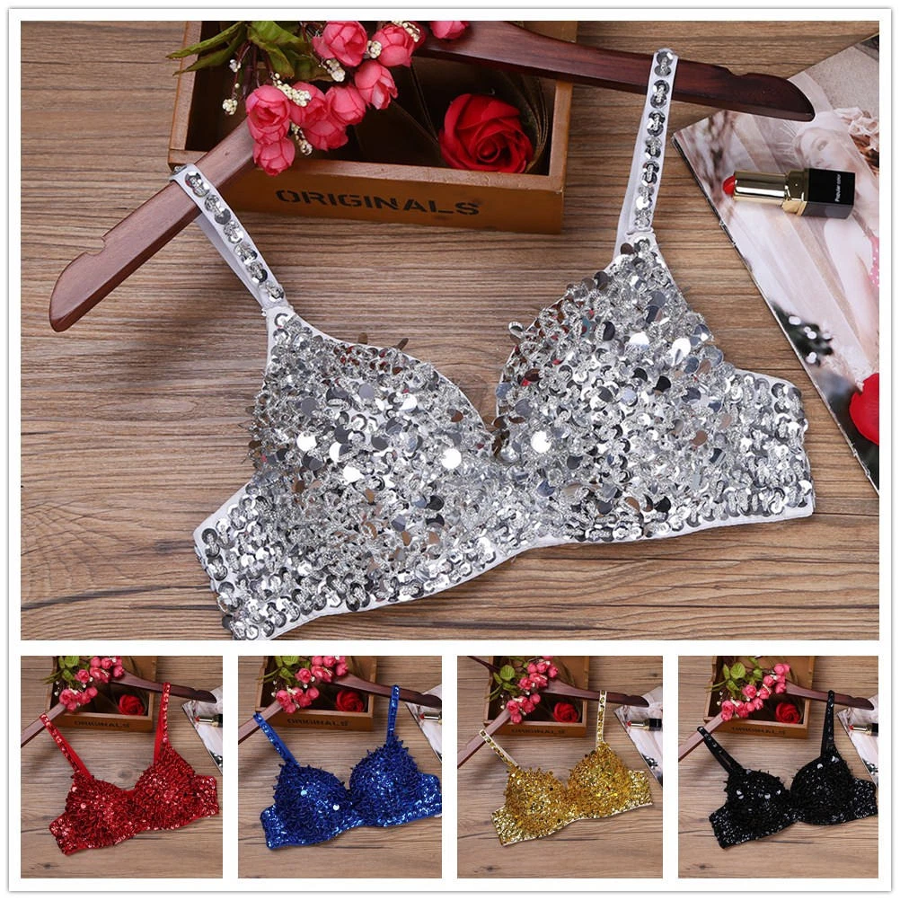 Women Sexy Sequins Bralette Bralet Bra Crop Top Padded Bra Top