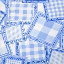 Vintage Feedsack Fabric Blue White Bandana Gingham 19x32 Novelty Print Plaid