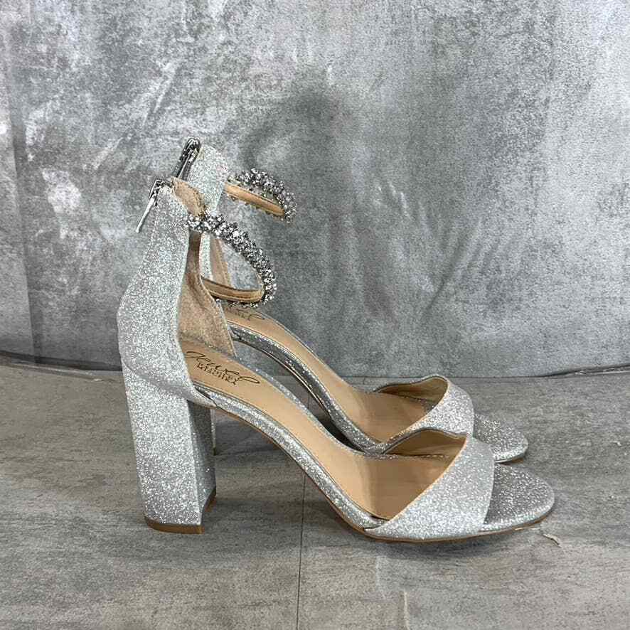 Jewel Badgley Mischka Women's Silver-Tone Glitter Louise Rhinestone Sandal 