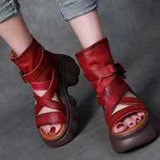 Thick Sole Ankle Boots Genuine Leather Gladiator Sandals Women Platform Creepers