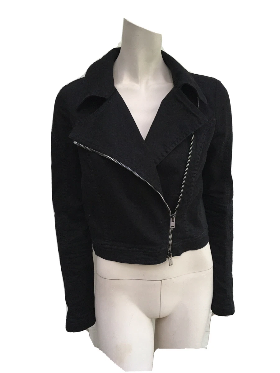 Stella McCartney Biker Denim Jeans Black Jacket Size I 42 UK 10 US