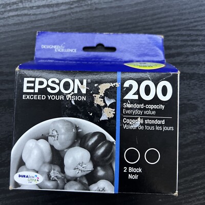Genuine Epson 200 Black Ink Cartridge 2-PACK Standard Capacity Exp 07/2021