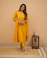 Women' s Rayon Slub Embroidery Kurta with Pant  Dupatta