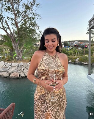 ZARA WOMEN SS24 SIZE XS FOIL ANIMAL PRINT MIDI HALTER DRESS NWT  1165/164/035