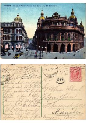 CPA AK GENOVA Piazza deFerrari Palazzo Borsa Via XX Settembre ITALY (531995)