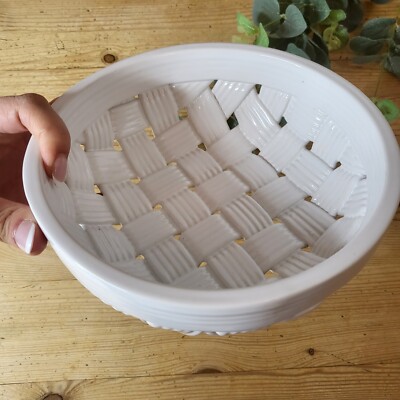 Vintage weiß Keramik Schüssel Korb Italien geflochten Korbgeflecht Schmuck Porzellan 8''
