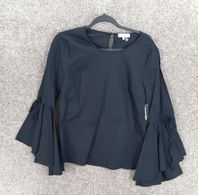 1.State The Curator Bell Sleeve Blouse Womens M Black Bell Sleeve Boho Chic NWT