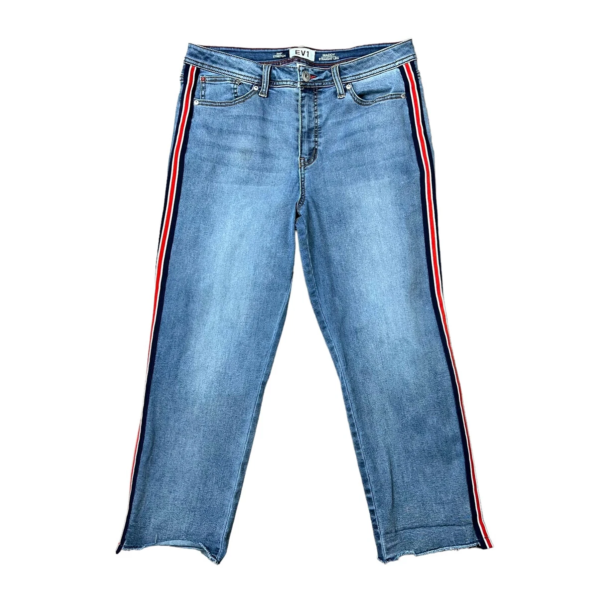 EV1 Ellen DeGeneres Size 14 Jeans Maddy Straight Leg Side Stripe