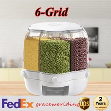 6-Grid Rotating Dry Food Dispenser Kitchen Rice Flour Sugar Grain Storage Bucket