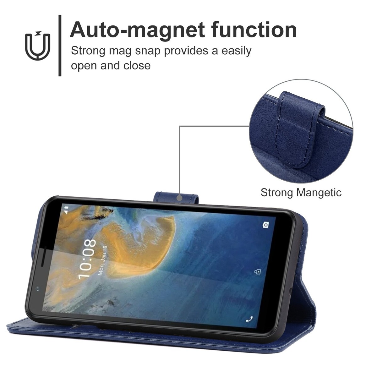 SEAHAI Cover In Pelle Per ZTE Blade A31 Lite – Custodia A Portafoglio Con Slot Carte E Supporto, Rossa