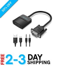 Compact VGA to HDMI Converter with 1080P Video 3.5mm Audio Cable - Black