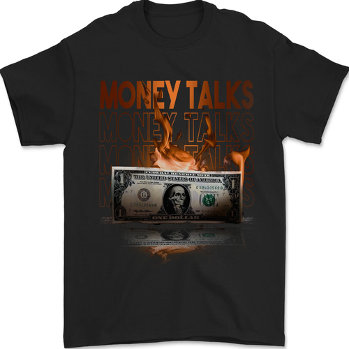 Money Talks Burning Cash Hustle Skull Maglietta Uomo 100% Cotone