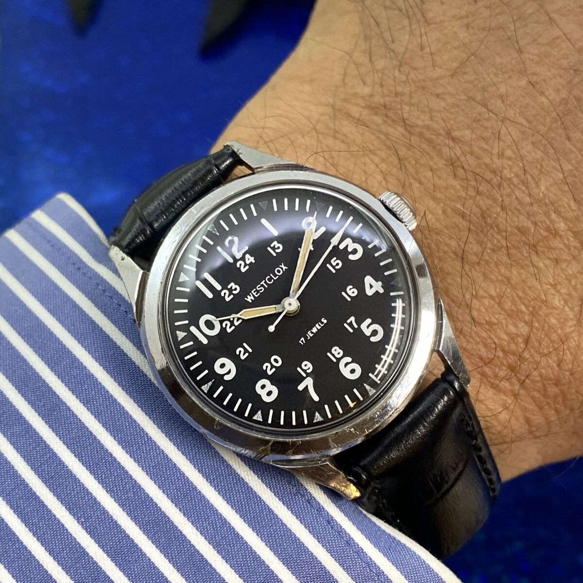Vintage Man's WESTCLOX Stunning Black Military Dial Fully Vintage Man's WESTCLOX Stunning Black Military Dial Fully