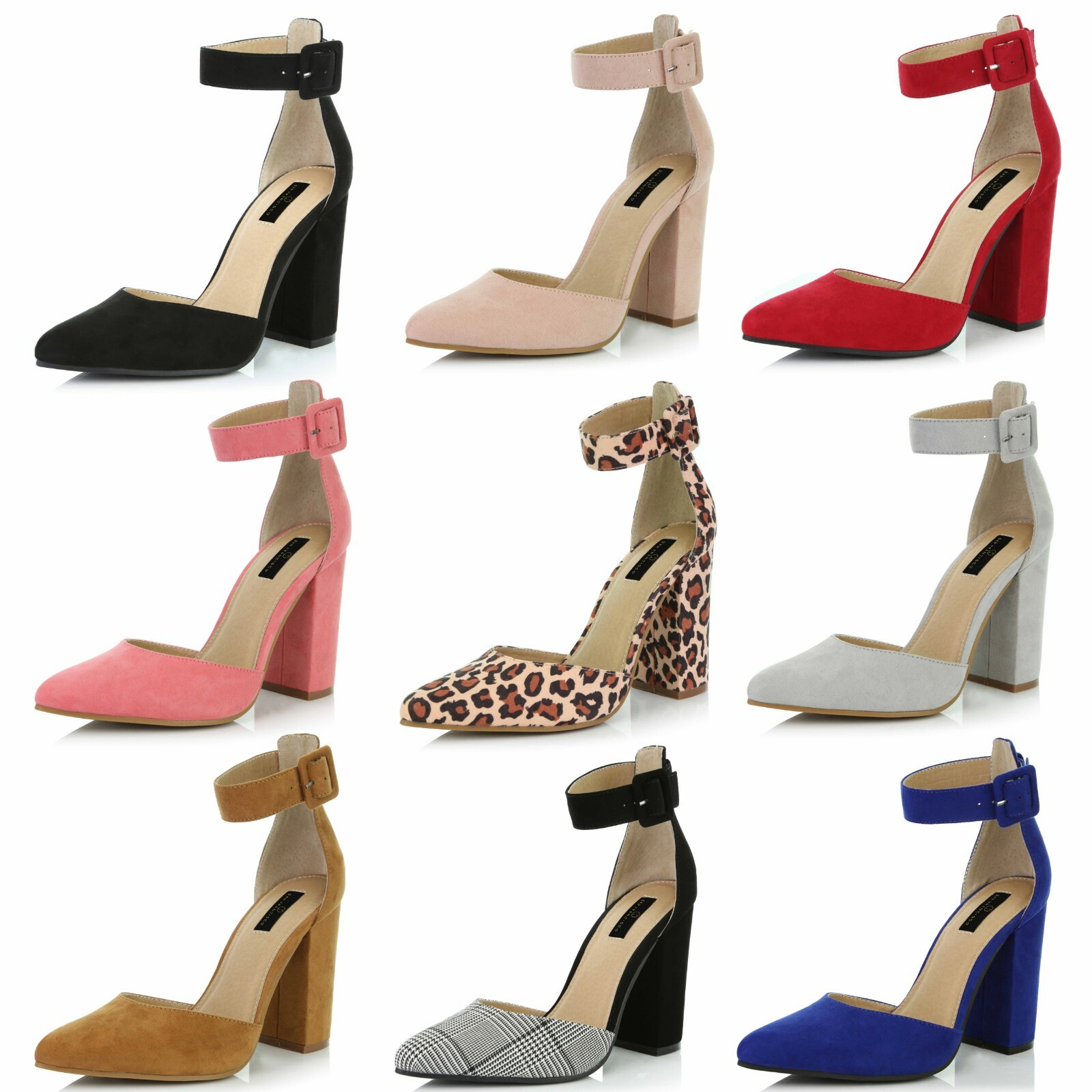 black pointed toe heels with ankle strap