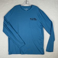 Salt Life Shirt Mens XL Blue Long Sleeve UVAPOR SLX Fishing Stretch Skull