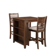 Furniture Gia Solid Wood Counter Table 2 Chairs in Cherry Brown