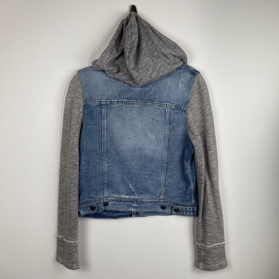 Черный заклепки куртка женщин M искусственно состаренный гранж синий Jean джинсовой ткани жилет вязаный свитер - Изображение 3 из 4