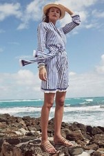 NEW W/TAGS J.Crew Blue/White Striped Belted Cotton Poplin Tunic Size 6