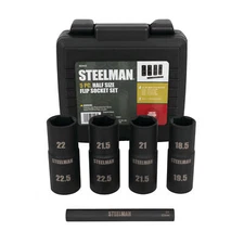 Steelman 5 Pc 1/2in Drive 6-Pt Flip Socket Set 18.5, 19.5, 21, 21.5, 22, 22.5 mm