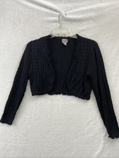 Chico's Woman's Black Open Bolero Size 1 S Long Sleeve Fringe Trim Top