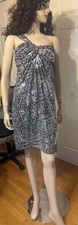Donna Ricco One Shoulder Cocktail Dress Ivory Smoke Metallic Print Size 10 NWT