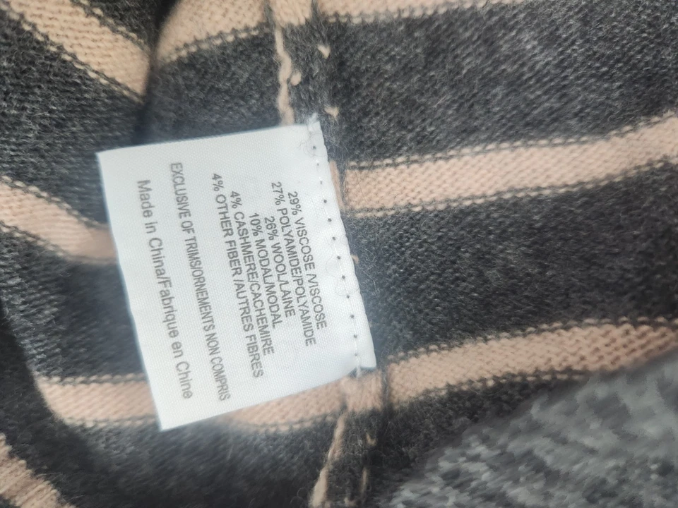 Suéter Tory Burch XS para mujer gris beige a rayas lana cachemir botón cuello falso Foto 3 de 4