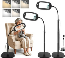 30X/10X Floor Magnifying Glass with Light and Stand, 45 LED Flexible Gooseneck,