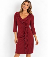 Chaps Dress with Ruffles - Deep Red Size Large