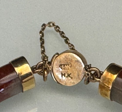 Vintage 14K Yellow Gold Onyx Agate Coral? Prosperity Bracelet 6.5" Approx 22g - Picture 6 of 9