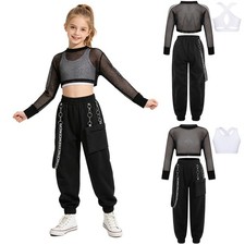 Girls 3-Piece Stage Hip Hop Costume Dance Outfit Workout Pants Set Competition