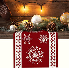 Christmas Table Runners 72 Inches Long, Holiday Table Runners, Red Snowflakes Wi