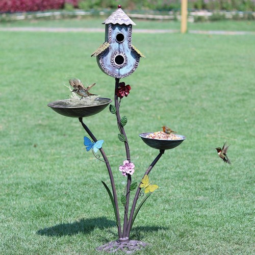 38" H Birdbaths for Outdoors,Metal Bird Feeder and Bird Houses for Outside,3-...
