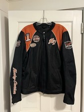 Harley Davidson Riding Gear Full Zip Ladies Jacket 2XL Black & Orange Patches