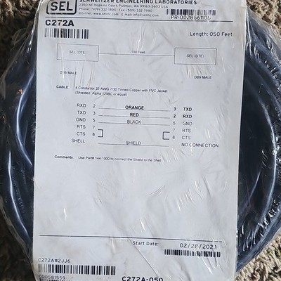 SEL C272A PLC Cable DB9 Male 50 ft 22 AWG Tinned Copper PVC Jacket MPN C272A-050