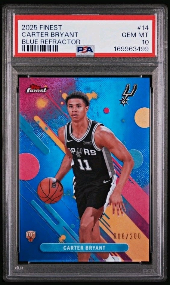 2025-26 Topps Finest Carter Bryant Blue Refractor Rookie /200 PSA 10 Spurs Gem