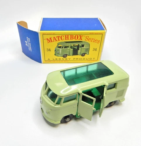 Vintage 1962 MATCHBOX LESNEY No. 34 Volkswagen Caravette Camper Car MIB Green VW