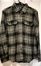 C81 GEORGE Men  s  S  OLIVE CHECK Long Sleeve Plaid Flannel Button Down Shirt