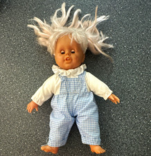 Blonde Blue-Eyed Soft Body Baby Doll w/ Blue Gingham Overalls Outfit