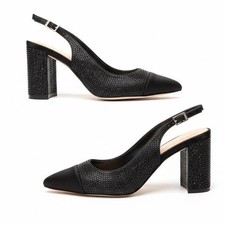 Jewel Badgley Mischka Womens Black Crystal Embellished Slingback Block Heels 9