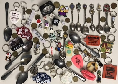 VTG Junk Drawer Lot Coins Spoons Advertising Magnets Keychains Collectibles #79