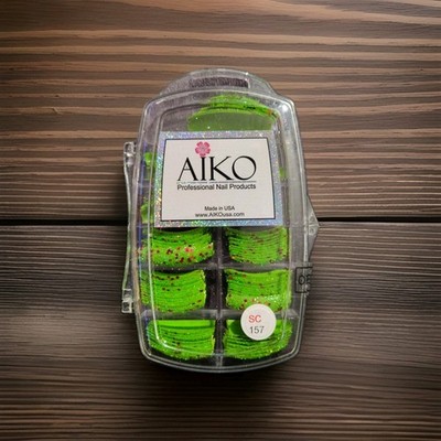 AIKO Professional Nail Tip Designs #SC157 CHRISTMAS GRINCH Glitter GREEN W/RED