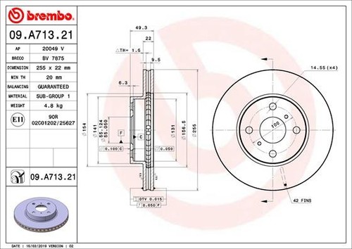 2x BRAKE DISC 09.A713.21 FOR TOYOTA COROLLA 1NZ-FE 1.5L 3ZZ-FE 1.6L 4cyl - Picture 2 of 7