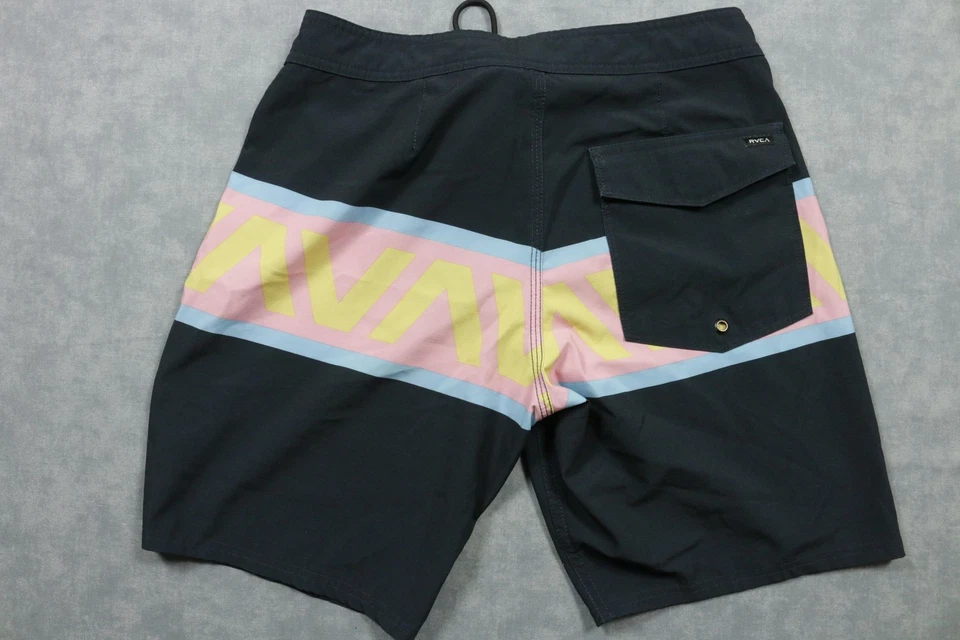 Pantalones Cortos RVCA Para Hombres 29 Negro Rosa Amarillo Boardshorts Bañador Cordón Foto 4 de 4