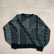 Vintage Knitted Jumper Abstract Patterned Grandad Knit Sweater Men's M